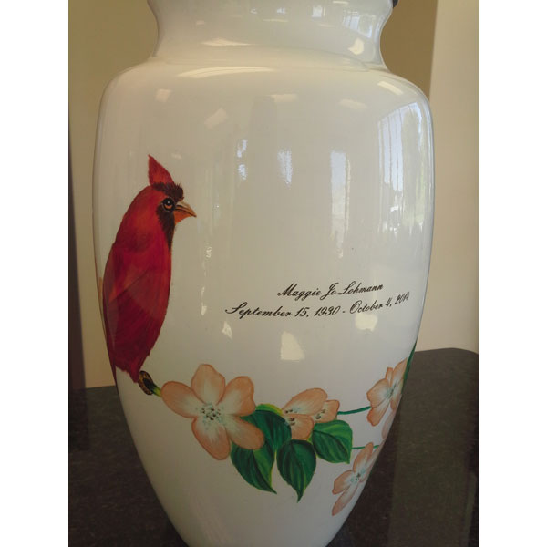 cardinal urn engraved