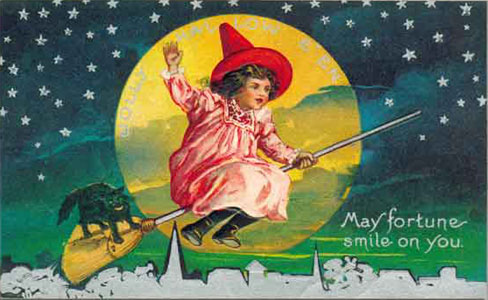 postcard witch on broom