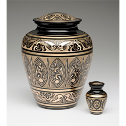 black and gold cremation urn
